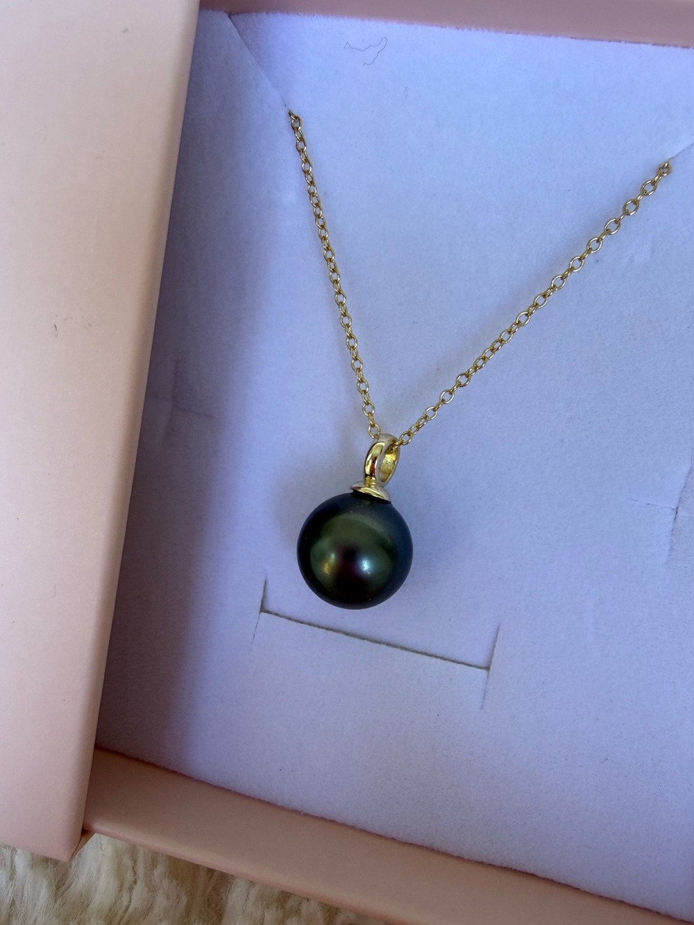 Misha Hawai’i Tahitian Pearl Pendant with Gold Chain Necklace NIB Goddess Box 🦪✨